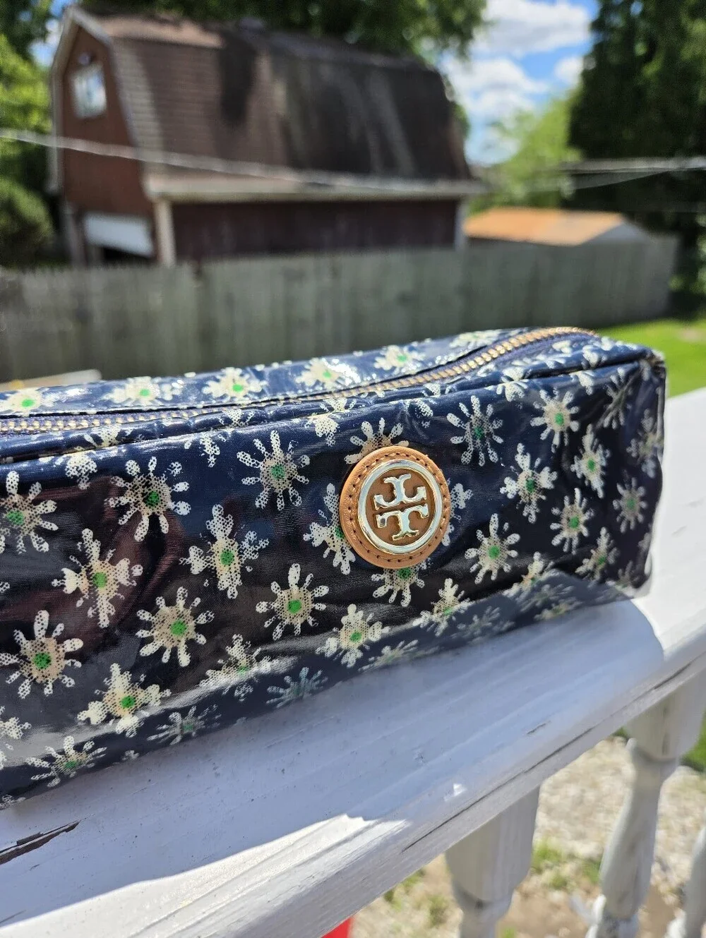 Tory Burch Kerrington Cosmetic Case Navy Happy Time Floral Makeup Pouch Travel B